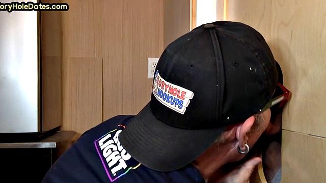 Gloryhole cum in mouth DILF eats cock at home