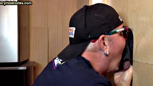 Gloryhole cum in mouth DILF eats cock at home