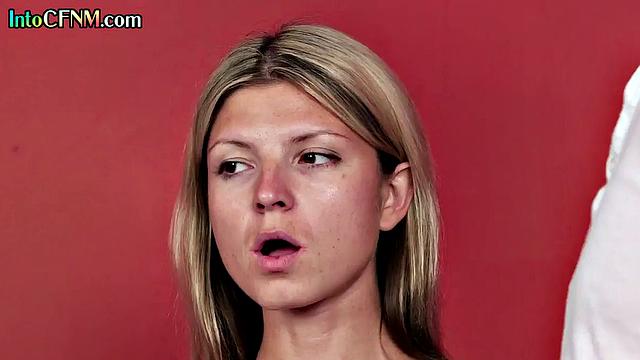 Naughty CFNM babe gives BJ to dude