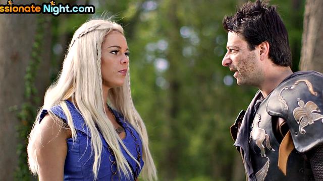 Warrior sluts banged in outdoor 3some by knight