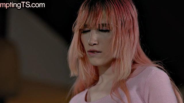 Colored hair Shebabe rides BFs cock after sucked