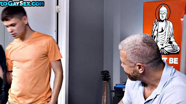 Muscled gay daddy barebacks stepson for not cleaning room
