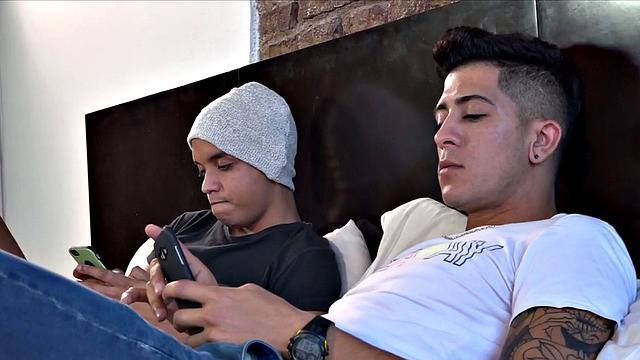 While hanging out in the bedroom, Giorgio decides to suck Leo's big dick. An oral exchange as the horny Latinos strip naked. Then Giorgio takes bottom from behind and bareback fucks ass.