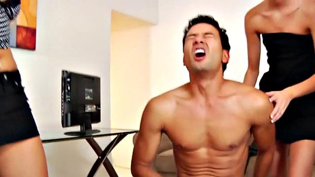 Rough spanking femdoms give group pegging for sissy butt