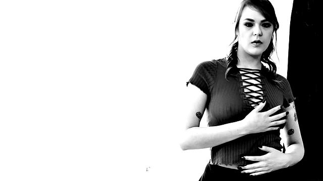 Busty hairy redhead in stockings cockriding BF