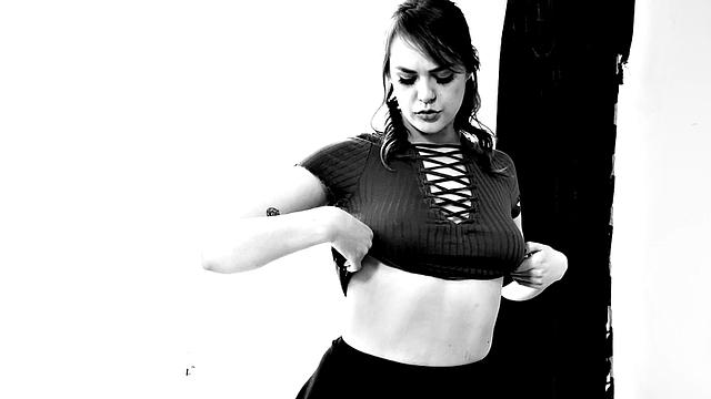 Busty hairy redhead in stockings cockriding BF