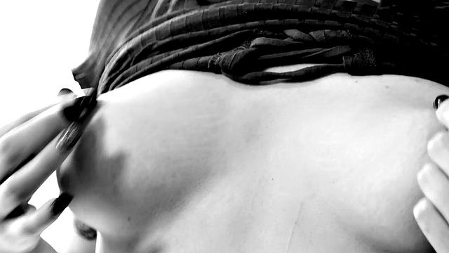 Busty hairy redhead in stockings cockriding BF