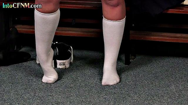 cum-loving CFNM babes give handjob