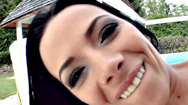 Kinky GF with perky tits gets pounded outdoor on poolside