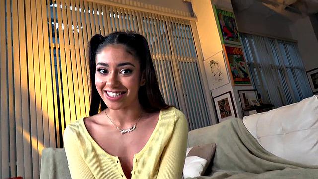 Petite amateur 21yo slut with small boobs rides cock