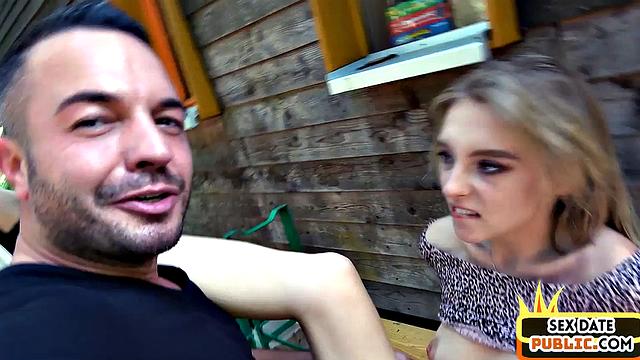 Sweet amateur babe riding cock outdoors