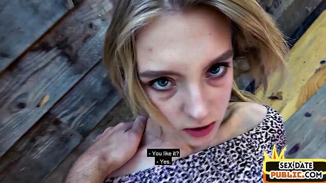 Sweet amateur babe riding cock outdoors