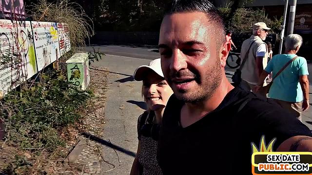 Sweet amateur babe riding cock outdoors