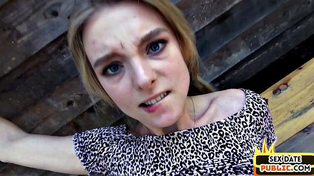 Sweet amateur babe riding cock outdoors