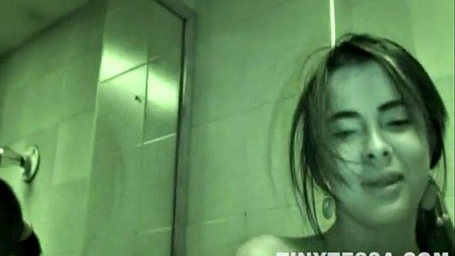 Tiny Tessa with perfect tits and ass on toilet