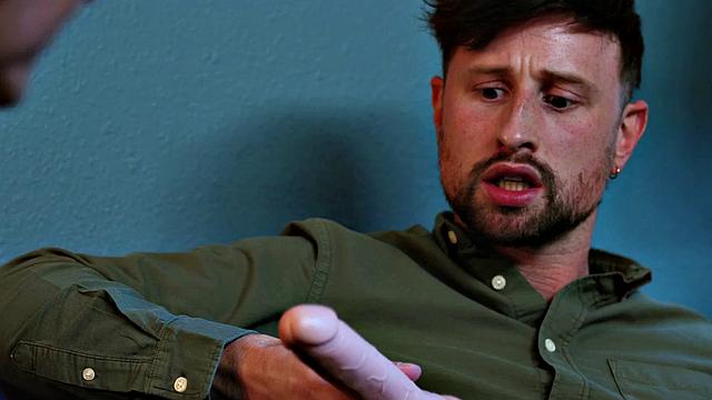 Muscular stepbro fisted and barebacked by his dildo-wielding office buddy