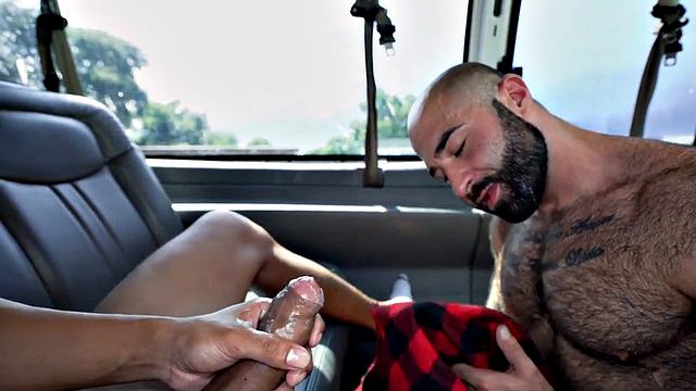 Picked up Black stud sucked by cum loving hunk in van