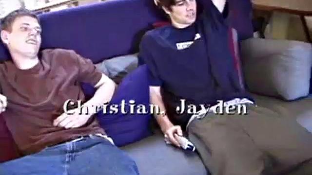 Christian and Jayden drop their pants and pull out their cocks. Whacking away Christian keeps looking over at Jayden, clearly wanting to take matters into his own hands.