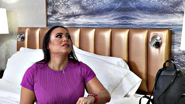 Stepmom with huge tits and ass goes wild on a lucky stepson's hard rod in jeans