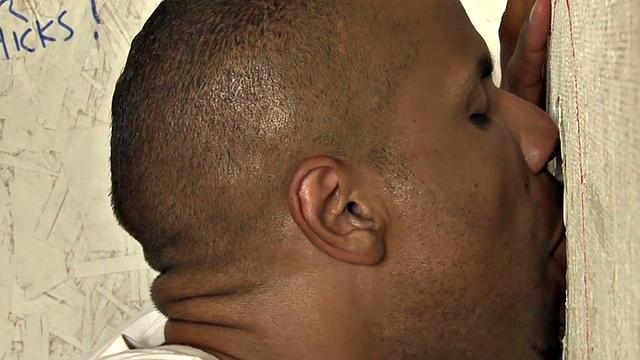 Busty tgirl sucks through gloryhole in interracial duo