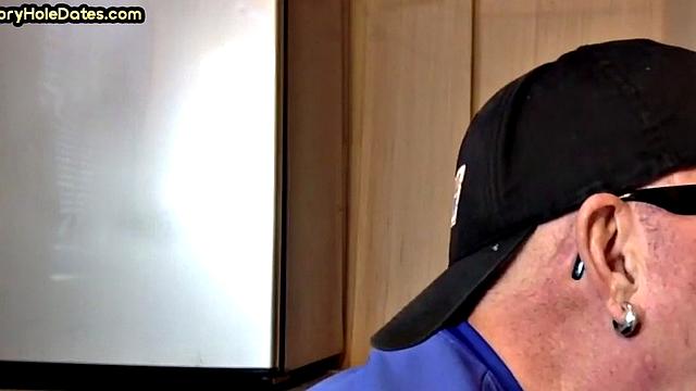 Gloryhole amateur gay sucks pecker in closeup