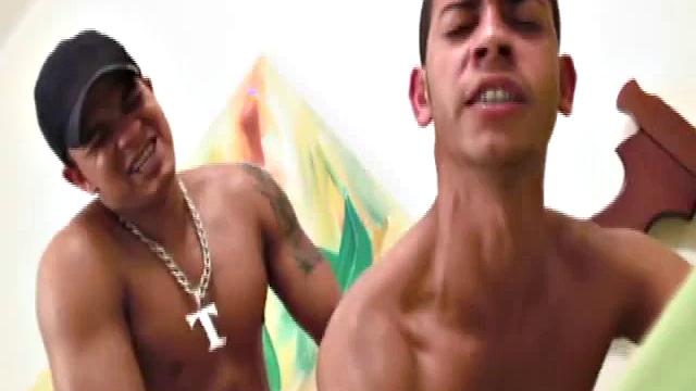 Estevam Lobo is on Denis Torres' dick before they even get their coats off. Denis has a big cock and is built like a bull.