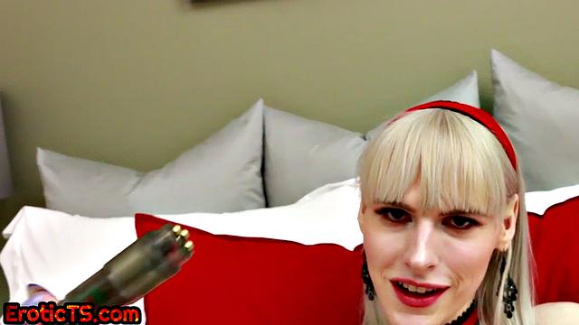 Sub trans blonde gives herself CT