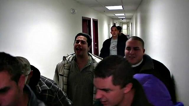 Hazed college stud fucked in locker room for fraternity