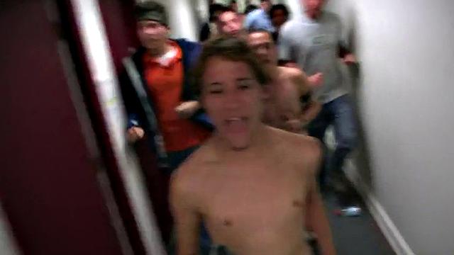 Hazed college stud fucked in locker room for fraternity