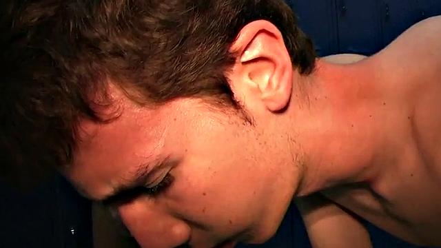 Hazed college stud fucked in locker room for fraternity