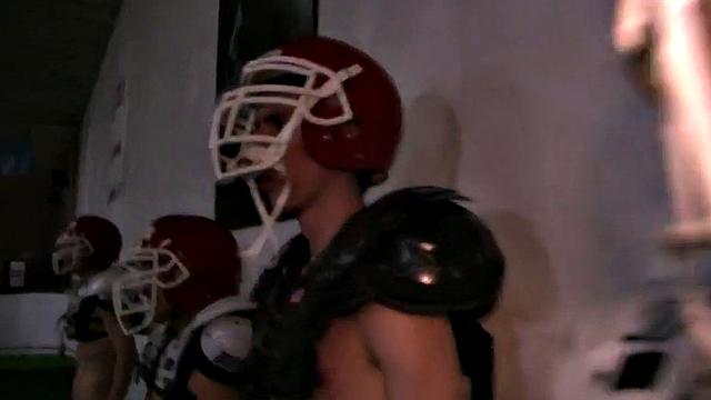 Hazed college stud fucked in locker room for fraternity