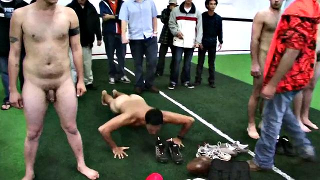 Hazed college stud fucked in locker room for fraternity