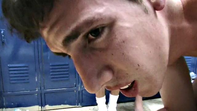 Hazed college stud fucked in locker room for fraternity