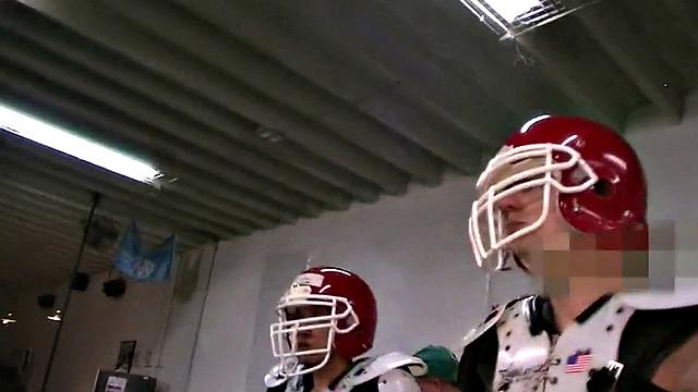 Hazed college stud fucked in locker room for fraternity