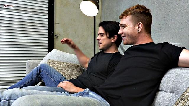 Inked stud sucks cock before unsaddled sex for jizz