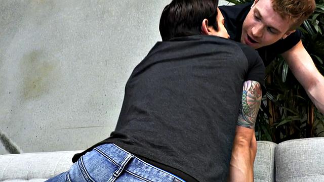 Inked stud sucks cock before unsaddled sex for jizz