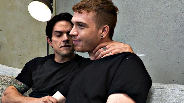 Inked stud sucks cock before unsaddled sex for jizz