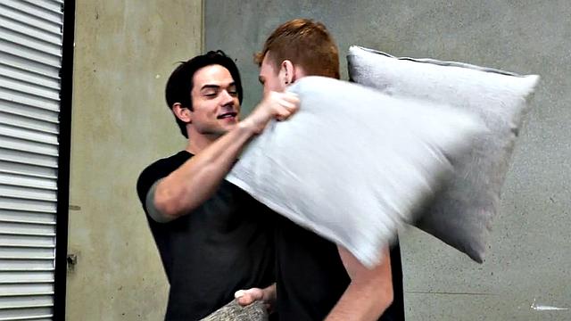 Inked stud sucks cock before unsaddled sex for jizz