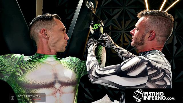 Hero Chained & Fisted By Hunk Villain - FistingInferno