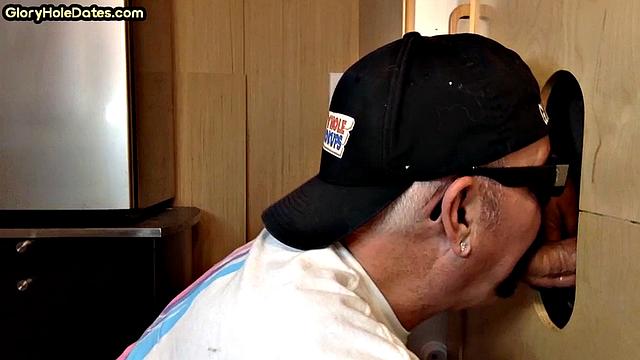 Gloryhole amateur greedily sucks hard cock at home