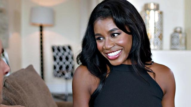 Sensual ebony babe riding her loving boyfriend