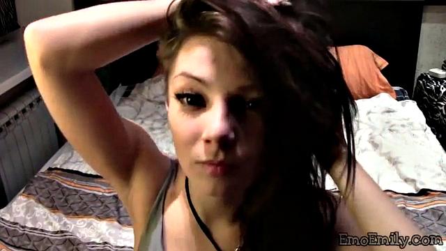 Sexy goth teen strips off and teases camera