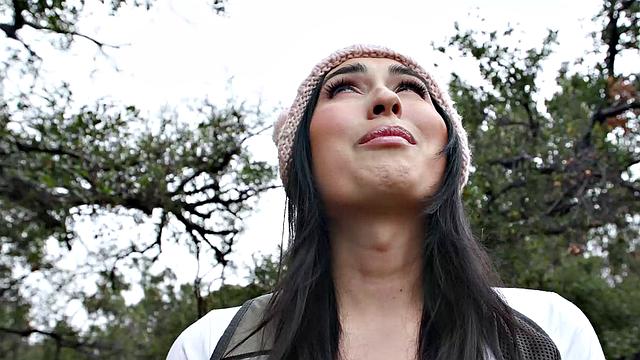 Trans Hottie Smashed Outdoors By Hunk During Camping Trip - Ember Fiera