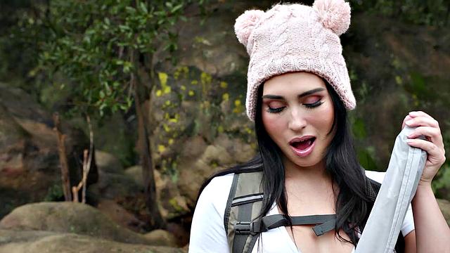 Trans Hottie Smashed Outdoors By Hunk During Camping Trip - Ember Fiera