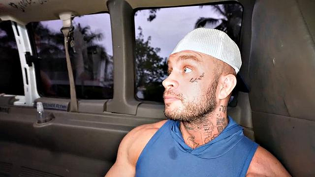 Amateur man fucks gay hunk in public van outdoors