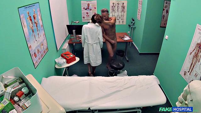 Athletic brunette with natural tits takes on two cocks at once in a hot threesome