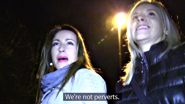 Blonde babes with brown hair give a hot Xmas gift with a double blowjob and handjob