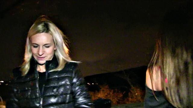 Blonde babes with brown hair give a hot Xmas gift with a double blowjob and handjob