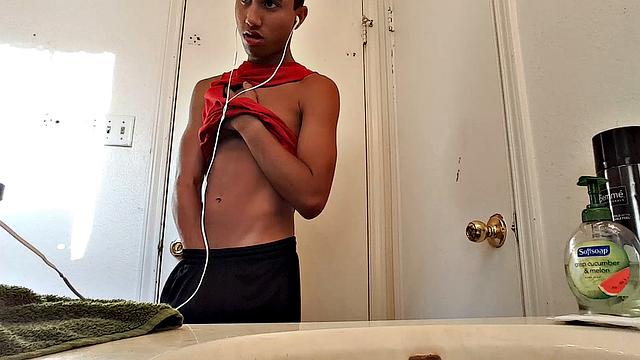 Little Lucas Prescott is back in the bathroom, stroking that uncut of his. One would think this skinny Latin twink would pass out when trying to pop a boner. In many ways he looks a lot like Tommy DeLuca, when he was a twink.