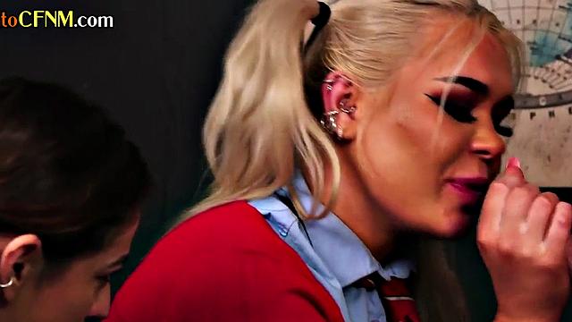 Teasing college sluts in uniform deepthroat teacher